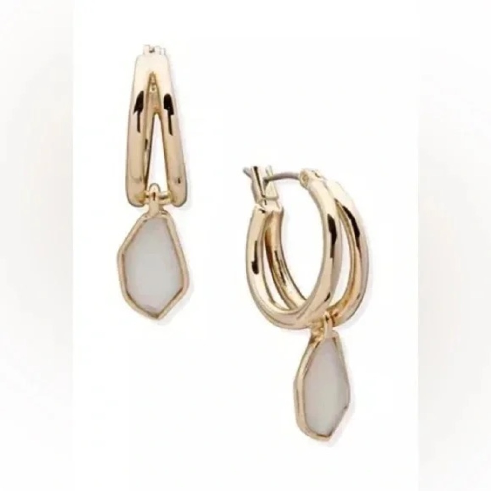 ❄️ Anne Klein | Gold Tone White Hoop with Drop Earrings
